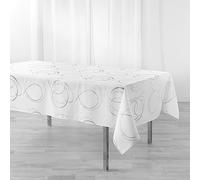Douceur d'Intérieur, Nappe de Fête Rectangle (150 x 300 cm) Bully Blanc, Polyester Imprimé Métallisé