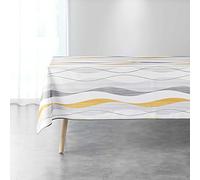 Douceur d'Intérieur, Nappe Rectangle (150 x 240 cm) Ondulys Blanc/Jaune, Polyester Imprimé