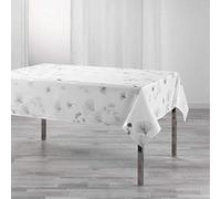 Douceur d'Intérieur, Nappe Rectangle (150 x 300 cm) Bloomy Blanc/Argent, Polyester Imprimé Métallisé