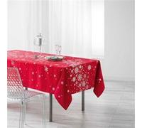 Douceur d'intérieur - Nappe rectangulaire antitache et infroissable Flocons - 150 x 240 cm - Rouge et argent - Flocons Douceur d'intérieur Rouge G