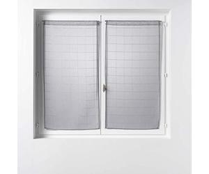 douceur d'intérieur, Paire de Voilage Droite Passe Tringle 2 X 60 X 160 Cm Voile Sablé Fantaisie, Eulalie Gris