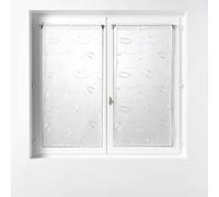 Douceur d'Intérieur, Paire de Voilage Droite Passe Tringle 2 x 60 x 90 cm Voile Sablé Brodé, Hoops Blanc