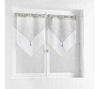 Douceur d'Intérieur, Paire de Voilages à Passants (2 x 60 x 120 cm) Duetto Gris/Blanc, Voile Double Sablé
