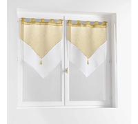 Douceur d'Intérieur, Paire de Voilages à Passants (2 x 60 x 160 cm) Duetto Miel/Blanc, Voile Double Sablé