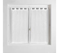 Douceur d'Intérieur, Paire de Voilages Droite à Passants (2 x 45 x 90 cm) Linahe Blanc, Voile Sablé Fils Chenille