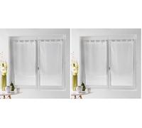 Douceur d'Intérieur, Paire Droite à Passants (2 x 60 x 160 cm) Dandy Blanc, Voile Fils Coupés (Lot de 2)