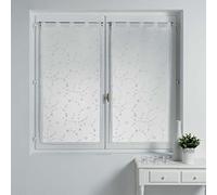 Douceur d'Intérieur, Paire Droite à Passants (2 x 60 x 160 cm) Petite Fleur Blanc/Blanc, Voile Sablé Brodé