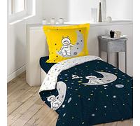 Douceur d'Intérieur, Parure 2 Pièces (140 x 200 cm) Petit Astronaute, 100% Coton
