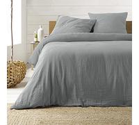 Douceur d'Intérieur, Parure 3 Pieces 260 X 240 cm Double Gaze Coton Angelia Gris, 100% Coton