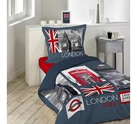 Douceur d'Intérieur Parure de lit City London 2 pièces 140 x 200 cm Bleu 100% coton