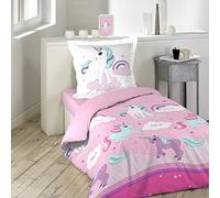 Douceur d'Intérieur, Parure de Lit 2 Pièces (140 x 200 cm) Licorne Violet, 100% Coton
