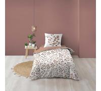 Douceur d'Intérieur Parure de lit 2 pièces Maiwen 140x200 cm 100% coton motif végétal Mocha