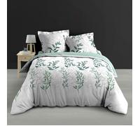 Douceur d'Intérieur - Parure de lit 3 pcs WENDY 240x220 cm percale 100% coton 78 fils feuillage vert