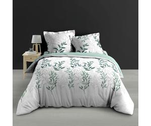 Douceur d'Intérieur - Parure de lit 3 pcs WENDY 240x220 cm percale 100% coton 78 fils feuillage vert