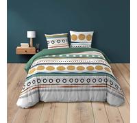 Housse de couette 200 x 200 cm ASIANA 100% coton 42 fils - motif géométrique ethnique + 2 taies