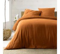 Douceur d'Intérieur Parure de lit Angelia 3 pièces 240×220 cm gaze de coton unie Caramel
