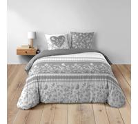 Douceur d'Intérieur Parure de lit 3 pièces Annie 240 x 220 cm 100% coton 42 fils/cm² motif cœur gris