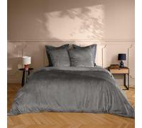 Douceur d'Intérieur, Parure de Lit 3 Pièces (240 x 220 cm) Velina Anthracite, Velours Uni