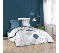 Douceur d'Intérieur, Parure de Lit 3 Pièces (240 x 220 cm) Voie Lactee Bleu, 100% Coton