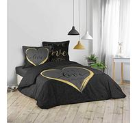 Douceur d'Intérieur, Parure de Lit 3 Pièces (260 x 240 cm) Crazy Love Noir, 100% Coton