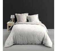 Douceur d'Intérieur – Housse de couette réversible Eliot – Percale 78 fils 260x240 cm beige +2 taies 63x63