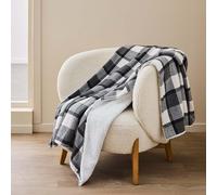 Plaid 125x150 cm Tartan & Sherpa - Gris anthracite - Douceur d'Intérieur