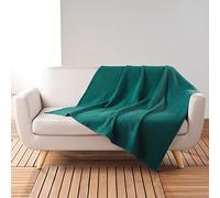 Plaid gaufrette en coton uni 125x150 cm bleu pétrole Bleu G