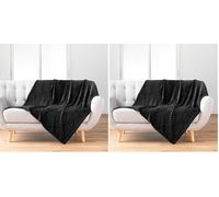 Douceur d'Intérieur, Plaid (125 x 150 cm) Nelia Noir, Flanelle Relief Unie (Lot de 2)