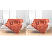 Douceur d'Intérieur, Plaid (125 x 150 cm) Nelia Terracotta, Flanelle Relief Unie (Lot de 2)
