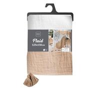 Plaid Imprimé en Gaze de Coton Oasia 125x150cm Blanc & Camel