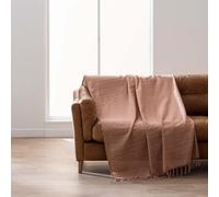 Douceur d'Intérieur, Plaid à Franges (220 x 240 cm) Lilia Mocha, Coton Uni