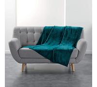 Douceur d'Intérieur, Plaid Doux (125 x 150 cm) Flanou Bleu, Flanelle Unie | Matière ultra douce en flanelle pour un confort maximal