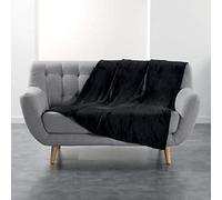 Douceur d'Intérieur, Plaid Doux (125 x 150 cm) Flanou Noir, Flanelle Unie | Toucher ultra doux pour un confort absolu