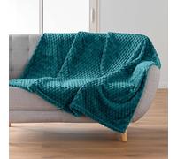 Douceur d'Intérieur, Plaid Doux (125 x 150 cm) Mini Frosty Bleu, Flanelle Relief Unie