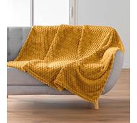 Douceur d'Intérieur, Plaid Doux (125 x 150 cm) Mini Frosty Ocre, Flanelle Relief Unie