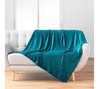 Douceur d'Intérieur, Plaid Doux (125 x 150 cm) Nelia Bleu, Flanelle Relief Unie