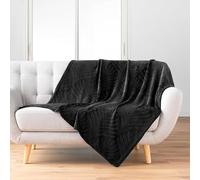 Douceur d'Intérieur, Plaid Doux (125 x 150 cm) Nelia Noir, Flanelle Relief Unie