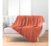 Douceur d'Intérieur, Plaid Doux (125 x 150 cm) Nelia Terracotta, Flanelle Relief Unie