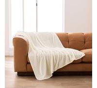 Douceur d'Intérieur, Plaid Doux, 125x150 cm, Mini Boudoir, Blanc, Flanelle | Unie, relief, idéal pour canapé et lit, chaud, confortable, facile d'entretien