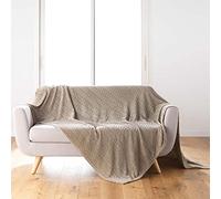 Douceur d'Intérieur, Plaid Doux (180 x 220 cm) Arya Taupe, Flanelle Relief Unie