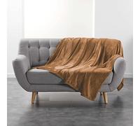Douceur d'Intérieur, Plaid Doux (180 x 220 cm) Flanou Camel, Flanelle Unie