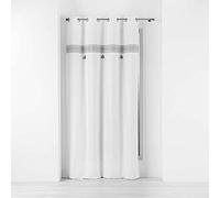 Douceur d'Intérieur, Rideau à Oeillets (140 x 240 cm) Amaya Gris, Coton Uni et Top Brodés
