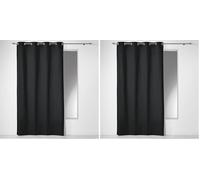 Douceur d'Intérieur, Rideau à Oeillets (140 x 240 cm) Panama Noir, Coton Uni (Lot de 2)