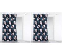 Douceur d'Intérieur, Rideau à Oeillets (140 x 260 cm) Belline Bleu, Polyester Imprimé (Lot de 2)