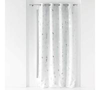 Douceur d'Intérieur, Rideau à Oeillets (140 x 260 cm) Bloomy Blanc/Argent, Polyester Imprimé Métallisé