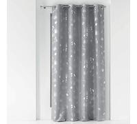 Douceur d'Intérieur, Rideau à Oeillets (140 x 260 cm) Bloomy Gris/Argent, Polyester Imprimé Métallisé