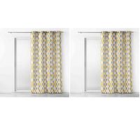 Douceur d'Intérieur, Rideau à Oeillets (140 x 260 cm) Palpito Jaune/Blanc, Polyester Imprimé (Lot de 2)