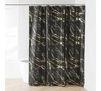 Rideau de douche 180 x 200 cm polyester motif aquamarbre noir/or - avec crochets
