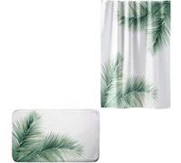 Douceur d'intérieur - Rideau de douche et tapis de bain Varadero - Blanc et vert - Varadero Douceur d'intérieur G