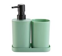 Douceur d'Intérieur, Set Distributeur de Salon, Gobelet et Porte Savon Vita Sauge, Plastique Uni
